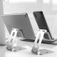 Support de téléphone et tablette pliable et réglable en alliage d'aluminium, support de bureau avec fonction de positionnement à plat pour tous les téléphones mobiles et tablettes