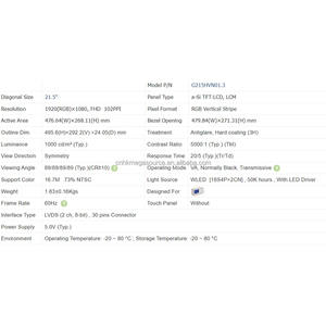 G215HVN01.3 AUO แผงหน้าจอ LCD ขนาด21.5นิ้ว1920*1080 LVDS - Product Image 2