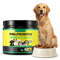 Probiotiques pour chiens pour stomac sensible et santé digestive canine, 120 comprimés à mâcher prébiotiques saveur canard avec enzymes, friandises à la citrouille