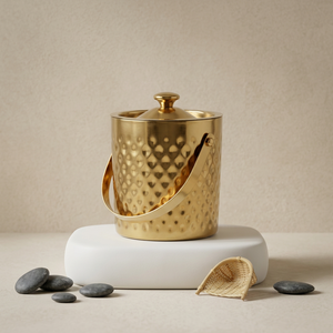 Classic Stainless Steel Durable Double Walled Vacuum Insulated Gold <b>Ice</b> Bucket Decorative Hammered Metal Pattern 1.5L Capacity - Product Image 3
