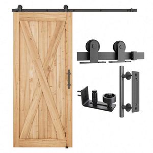 Kit de Herrajes para Puerta Corredera WEKIS de Latón y Acero de 6.6 Pies (80 Pulgadas) de Ancho con Guía de Piso e Rueda Industrial para Dormitorio/Cocina - Product Image 1