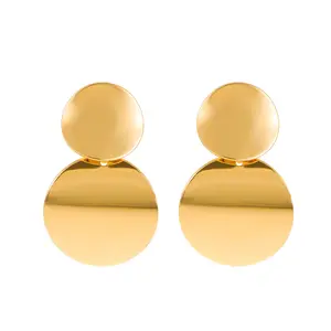 Retro round metal studs stereo glossy earrings Fashion everything stylish drop earrings
