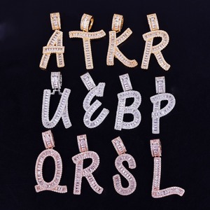 Iced Out mini cristallo Baguette Iniziali Oro Argento Bling Zirconia Hip Hop personalizzati <span class=keywords><strong>nome</strong></span> <span class=keywords><strong>personalizzato</strong></span> <span class=keywords><strong>collana</strong></span> per gli uomini e le donne - Product Image 3