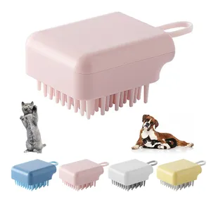 Pet Grooming Bath Massage Brush with Soap and Shampoo Dispenser Soft Silicone Bristle for Long Short Haired Dogs Cats Shower