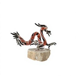 Handmade <b>Glass</b> Dragon Figurine Red Black Silver Fused Art Animal Theme Decor Craft <b>Ornament</b> - Product Image 1