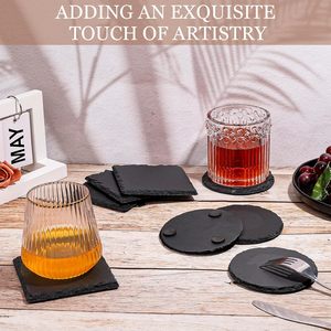 Wholesale Black Non-Slip Drink <b>Slate</b> Stone Bulk Coasters Set Holder Square Round <b>Slate</b> Coasters with Holder for Laser Engraving - Product Image 3
