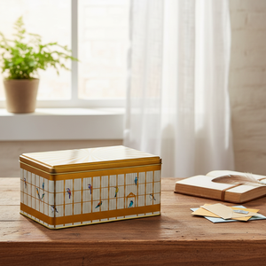 Kontensan ER058T7 170x260x100 mm Caja de Almacenamiento Metálica Rectangular Vintage con Ilustración de Jaula de Pájaros, Pájaros Coloridos, Tapa Deslizante, 5.1L, Turquía - Product Image 3
