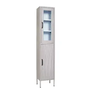 Muebles de almacenamiento para el hogar, armario con impresión de transferencia de madera, superior de vidrio, 2 puertas, Alto, delgado