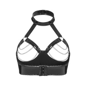 S-3XL Haut court dos nu effet mouillé, <span class=keywords><strong>bustier</strong></span> à découpes avec chaîne métallique, sexy, pour cosplay, clubwear, style camisole ou gilet court - Product Image 3