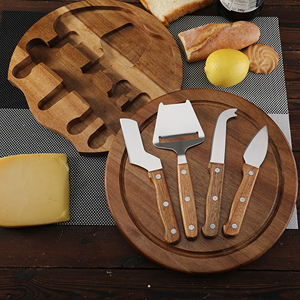 Plato giratorio redondo para servir, tabla de quesos y juego de cuchillos, corte de madera, cuchillos de acero inoxidable, juego de tabla de charcutería de pan y frutas - Product Image 4