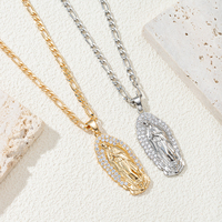 Collier pendentif dévotionnel en or brillant, Notre-Dame de Guadalupe, émail, cristal transparent, bijoux de mode pour femmes, cadeau