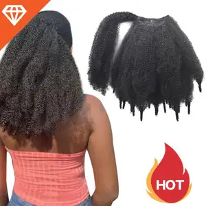 Hal Baru Vendor 14 Inci Rambut Sintetis Manset Puff Afro Kinky Massal Keriting Ekor Kuda Sanggul Rambut Ekstensi Menenun Ekor Kuda