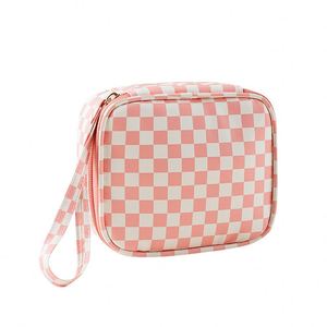 Bolsa de Almacenamiento de Toallas Sanitarias de Alta Calidad, Bolsa de Aseo de Viaje, Organizador de Lápiz Labial, Bolsa de Cosméticos de Cuero PU a Cuadros para Mujer - Product Image 5