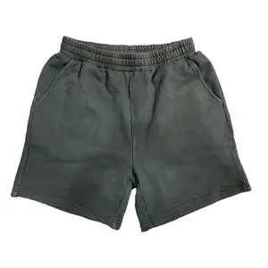 Pantalones cortos personalizados para hombre, color sólido, peso pesado, 100% algodón, pantalones cortos de sudor