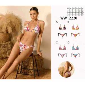 Costume da bagno bikini a due pezzi da donna con top imbottito e slip a vita alta con laccetti laterali, ideale per l'estate e la spiaggia, taglie S-2XL, all'ingrosso WW12220 - Product Image 1