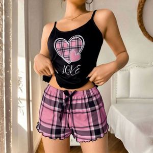 Pijama de Chifón para Mujer I-0556, Verano, Casual, Dos Piezas, Cintura Elástica, Color Liso, Logotipo Frontal, Sin Mangas, Largo hasta la Rodilla, Suave y a la Moda - Product Image 4