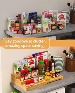 Tùy chỉnh 3-Tier bán buôn tre mở rộng gia vị lưu trữ giá cho tủ bếp, tủ, phòng đựng thức ăn tổ chức - Product Image 2