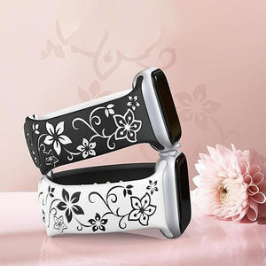 Correa de Reloj de Silicona de Doble Color con Flores Grabadas con Láser para <span class=keywords><strong>Apple</strong></span> <span class=keywords><strong>Watch</strong></span>, Compatible con las Series 11, 10, 9, 8, 7, 6, 5, 4, 3, SE, Ultra 2 y 3 - Product Image 3