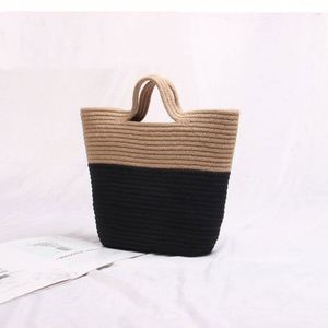 Sac de plage pour femme, sac fourre-tout en jute bicolore, sac seau tendance à rayures SDY2020001, design ouvert - Product Image 3