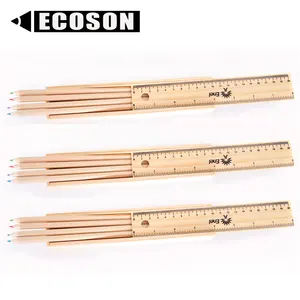 Set Hadiah Kecil Kayu Penggaris Bambu Kustom Sekolah Kemasan Kotak Krayon Pensil Kayu Baru untuk Set Hadiah Anak-anak