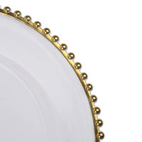 Vente en gros pas cher Plaques de présentation en plastique réutilisables de 13 pouces à bordure dorée perlée pour décoration de mariage transparente