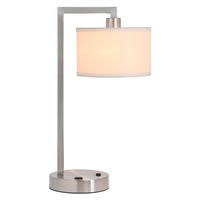Lampe de chevet de luxe en tissu nickel brossé, lampe de nuit moderne, lampe de table d'hôtel avec port USB