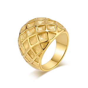 Geometric <b>Titanium</b> Steel <b>Ring</b> Gold Plated Honeycomb Pattern Unisex Daily Wear Jewelry - Product Image 5