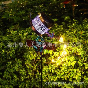Solar Garden <b>Light</b> Watering Can Led With Welcome <b>Sign</b> Outdoor Solar Powered Iron Stake Lamp - Product Image 3