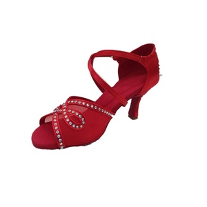 Evkoodance 221028 Zapatos de baile de interior profesionales para mujer Gamuza roja Cristal Salsa Latin Tango <span class=keywords><strong>Chacha</strong></span> en promoción - Product Image 2