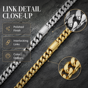Pulsera de eslabones cubanos pulidos a espejo gruesos para hombre, estilo punk, de acero inoxidable 316L, oro y plata, impermeable, con cierre a presión, llamativa. - Product Image 3