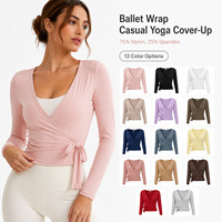 Top Deportivo Cruzado de Manga Larga para Mujer, Estilo Balletcore, de Nylon, con Costuras Planas, Ideal para Gimnasio y Entrenamiento, Venta al por Mayor