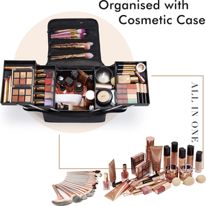 Voyage Train Case Maquillage Boîte De Rangement avec Bandoulière <span class=keywords><strong>Vanity</strong></span> Case et Beauty Case Organisateur Fermeture À Glissière Bagages - Product Image 2