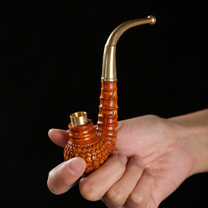 Dragon Blood Golden Silk Bamboo Pipe Bent Type Portable Tobacco Smoking Pipe For Men With Copper Mouthpiece And Filter - Product Image 1