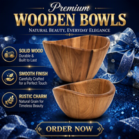 Vente en gros de bols en bois japonais à fond plat, bols à salade en bois d'acacia, bols en bambou véritable, ensemble de vaisselle