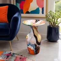 Table d'appoint en fibre de verre en forme de vase, style pop art rétro, blocs de couleur, motif abstrait créatif, table d'angle design pour salon