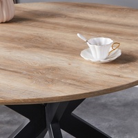 Vente directe d'usine, table à manger ronde moderne avec plateau en bois et structure en métal, table de salle à manger avec pieds en métal croisés