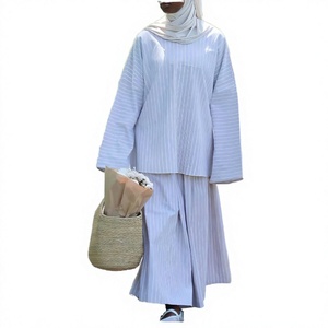 Women's Striped Modest Abaya Blouse Skirt Set Long Sleeve Loose Fit Breathable Full Length Traditional <b>Islamic</b> <b>Clothing</b> - Product Image 2