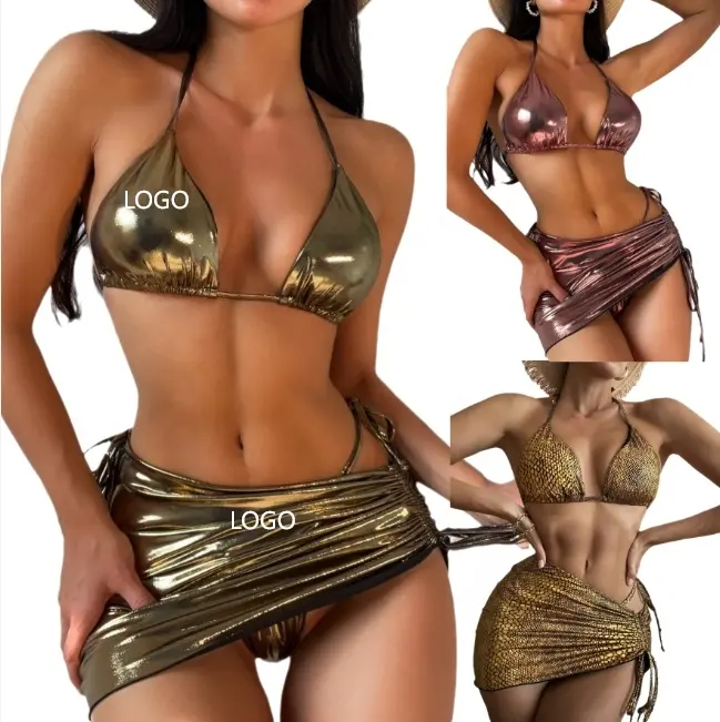 Venta al por mayor logotipo personalizado de tres piezas Sexy Bikini brasileño traje de baño mujeres traje de baño señoras Tankini bronceado Beachsissi Bikinis