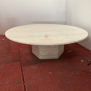 Tavolino rotondo in pietra di travertino bianco artigianale <span class=keywords><strong>esagonale</strong></span> <span class=keywords><strong>Base</strong></span> solida moderno pezzo di dichiarazione del soggiorno contemporaneo - Product Image 6