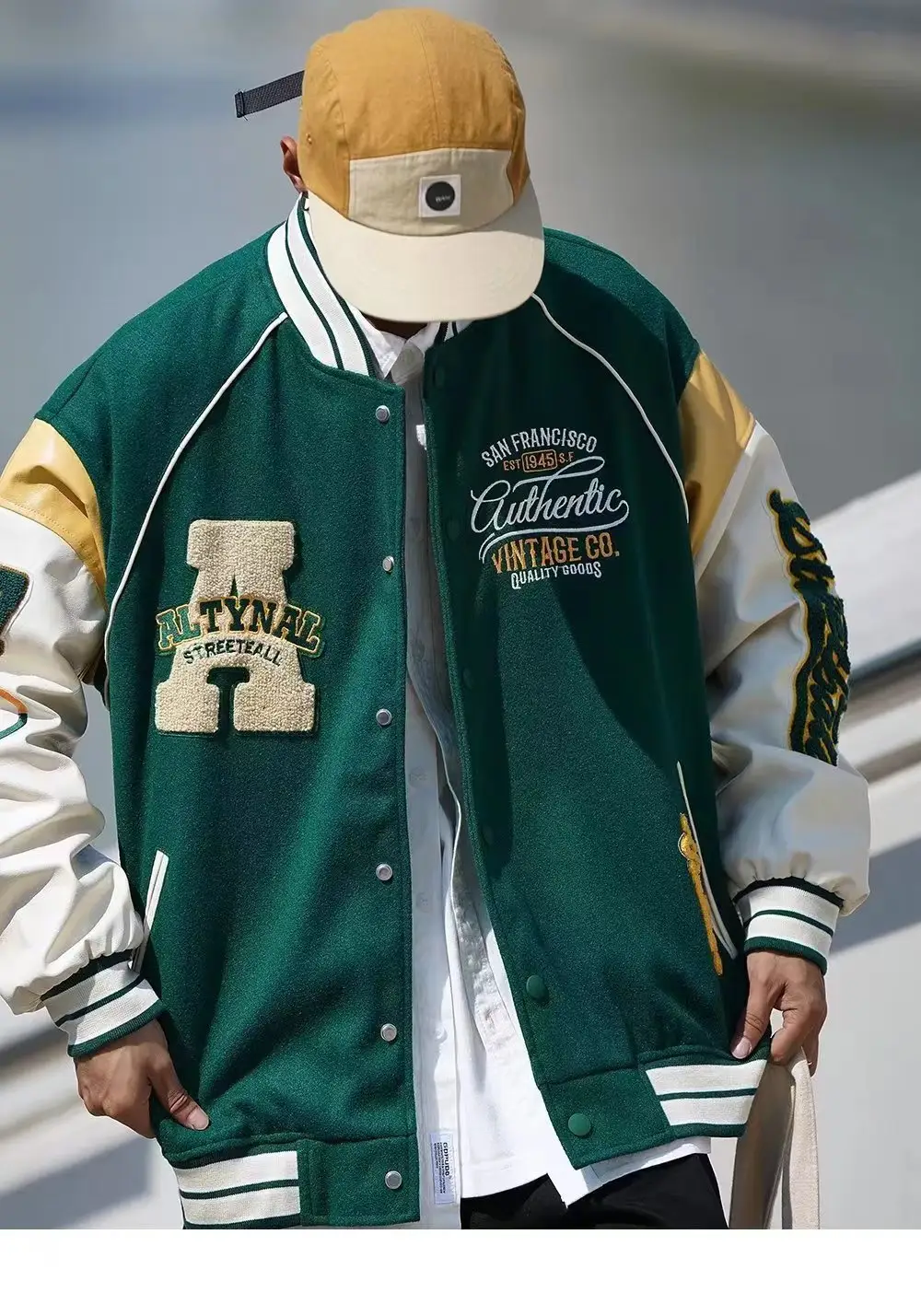 Оптовая Продажа унисекс синель Вышивка кожаный рукав бейсбольный Летчик негабаритный университетский пиджак для мужчин