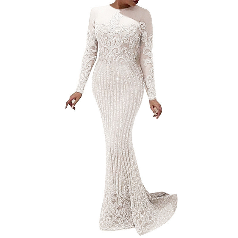 2022 hight quality White Hollowout Robes Women Dress Robe De formal Soiree big size Elegant Evening Dresses With Sequined