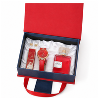 Coffret cadeau de beauté exquis pour femmes, ensemble de montre, parfum, rouge à lèvres, boucles d'oreilles en forme de cœur, kit de 4 pièces, cadeau d'anniversaire, fête des mères