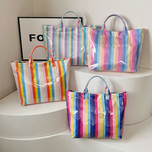 <span class=keywords><strong>Sac</strong></span> fourre-tout en PVC rayé populaire pour l'été, grande capacité, design tendance, sacs à main <span class=keywords><strong>de</strong></span> <span class=keywords><strong>voyage</strong></span> et <span class=keywords><strong>de</strong></span> shopping pour femmes - Product Image 1