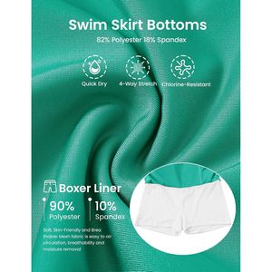 Rdruko <b>Women's</b> High Waisted <b>Swim</b> <b>Skirt</b> With Pockets Built In Shorts Solid Color Competitive Swimwear - Product Image 5