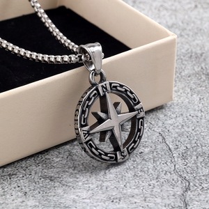 Stainless Steel Compass Pendant Necklace <b>Star</b> Shape Geometric <b>Design</b> Unisex Fashion Jewelry For Clothing Matching - Product Image 1