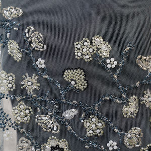 قماش دانتيل مطرز بالزهور على الطراز الفرنسي مع خرز وترتر - Product Image 5