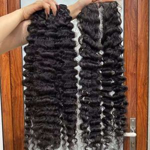 印度人发生天然黑色10-30英寸扭结卷曲宽松深波人发 - Product Image 1