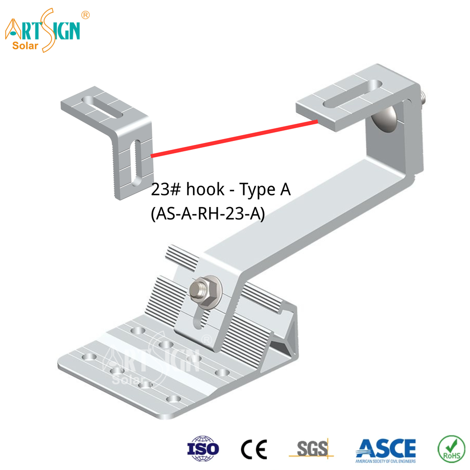 ArtSign Solar Tile Roof Hook Adjustable Solar Mounting Brackets for ...