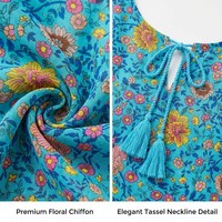 Robe tunique bohème personnalisée à imprimé floral avec franges, manches 3/4 froncées, cache-maillot de plage, tenue de villégiature estivale, vente en gros OEM/ODM