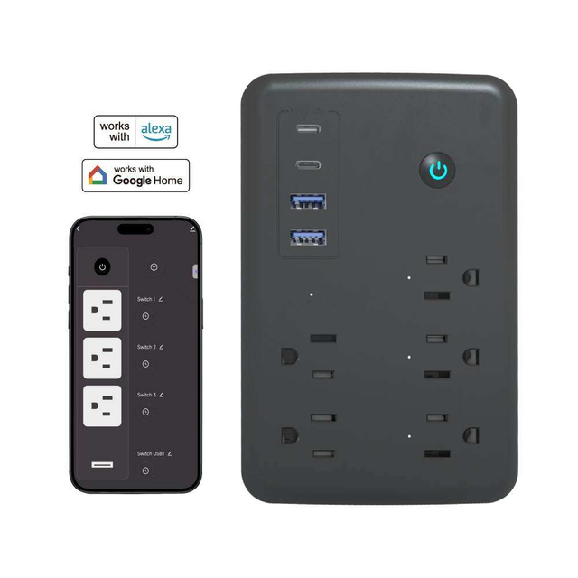 AM1 Smart WiFi Plug Socket US Standard 120V 15A 5 Outlet with Fast Charging 40W Voice Control Remote Control